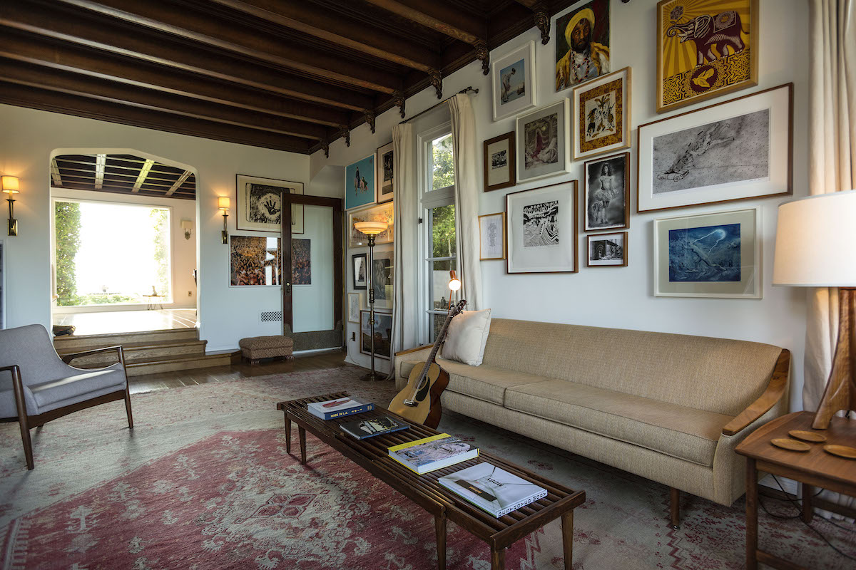 Musician and visual artist Moby's living room. He collects and lives with art and other design objects that he loves or that hold special meaning for him.