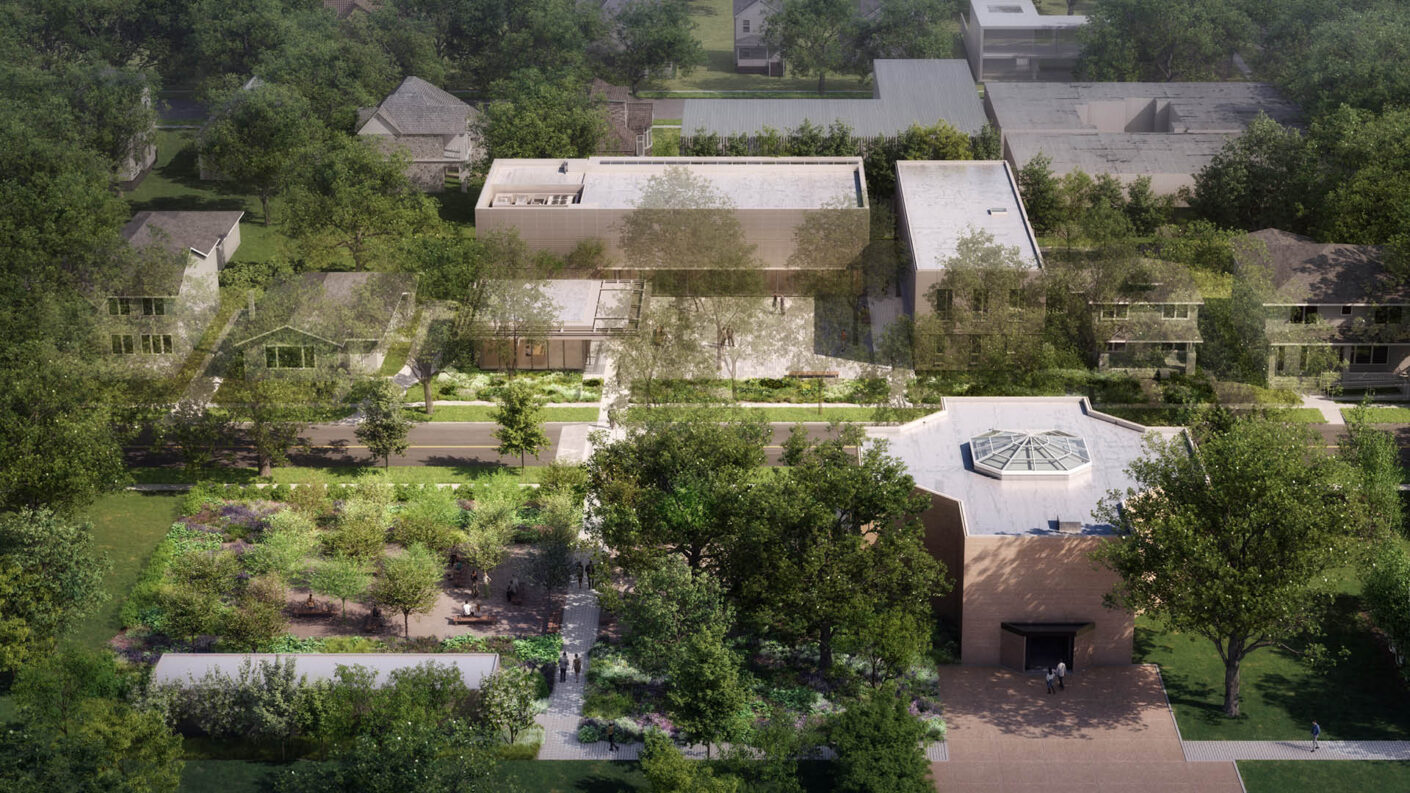 An aerial rendering of the Rothko Chapel and its new North Campus and meditation garden. Courtesy Architecture Research Office