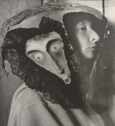 Kati Horna, Untitled (Remedios Varo wearing a mask by Leonora Carrington), 1962